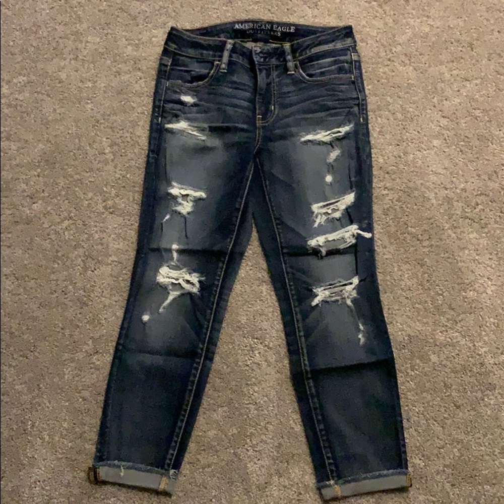 Destroyed, super stretch cropped jeans